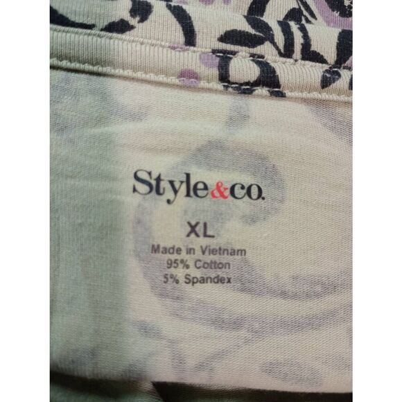 Style and Co Shirt Ladies Extra Large Green Ombre Black Paisley 3/4 Sleeve Light - Picture 4 of 5